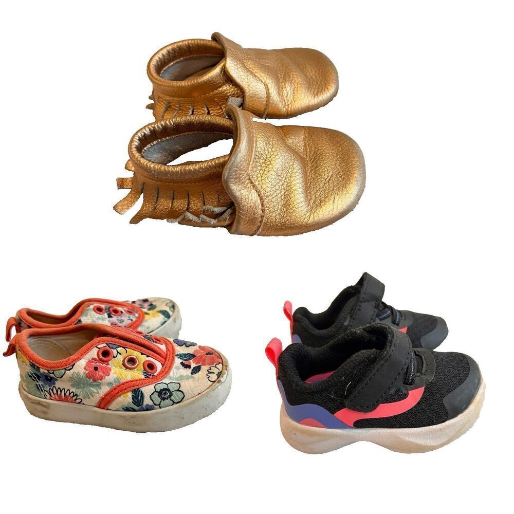 Lot Little Love Bug Leather Shoe 4 Baby Girl Floral Gymboree Sneakers Athletic 3